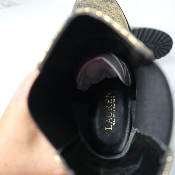 LAUREN RALPH LAUREN Gold Distressed Lug Sole Goring Corinne  Block Heel Booties - Picture 9 of 12